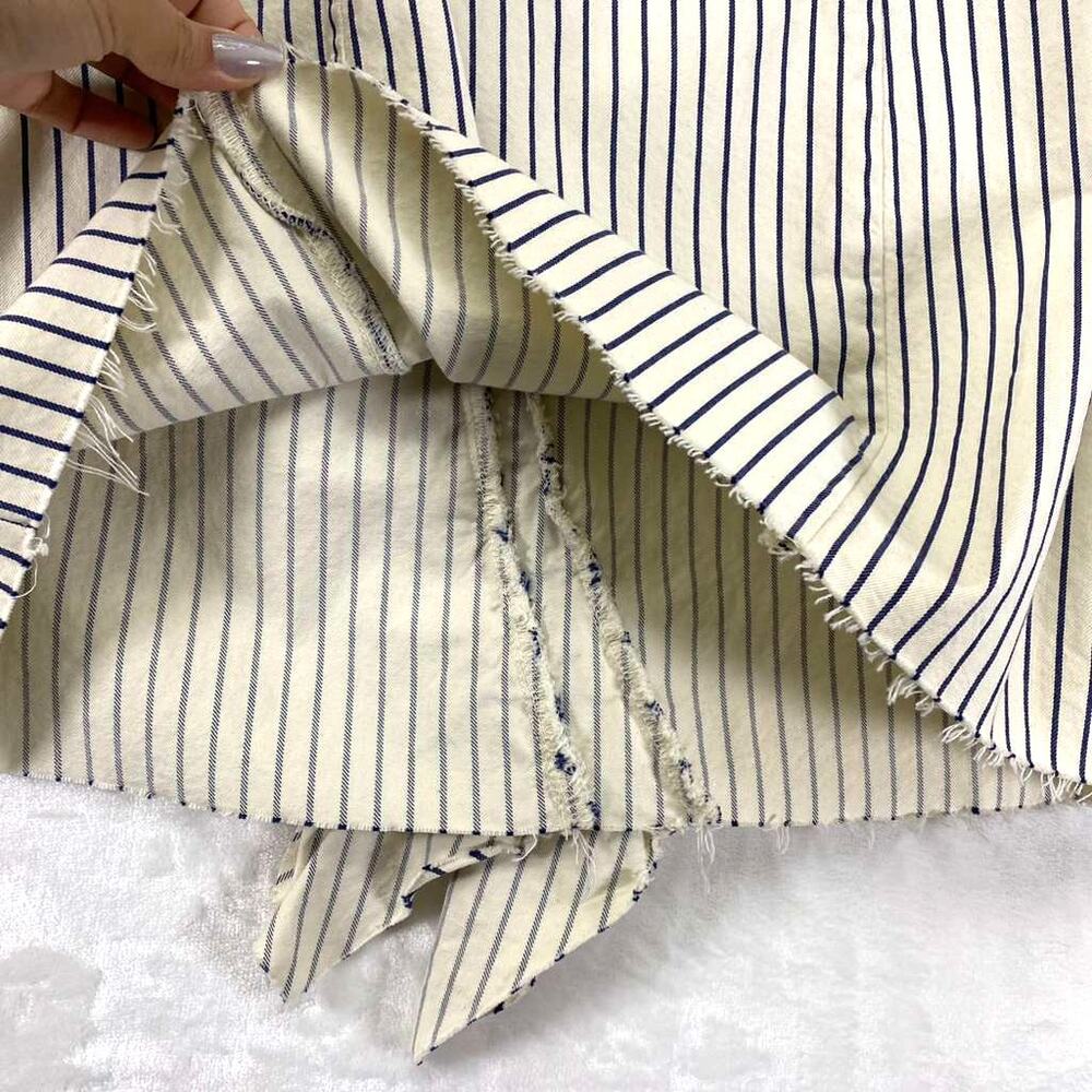 ZARA Denim Dress One Shoulder Ruffle Striped Ivory Blue Bodycon Sz M - Picture 5 of 8